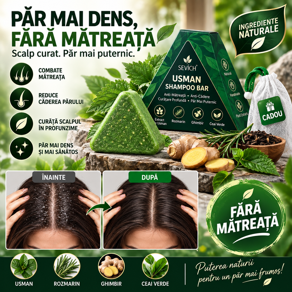 Șampon Solid Anti-Cădere & Anti-Mătreață cu 15 Extracte Naturale 1+1 GRATIS