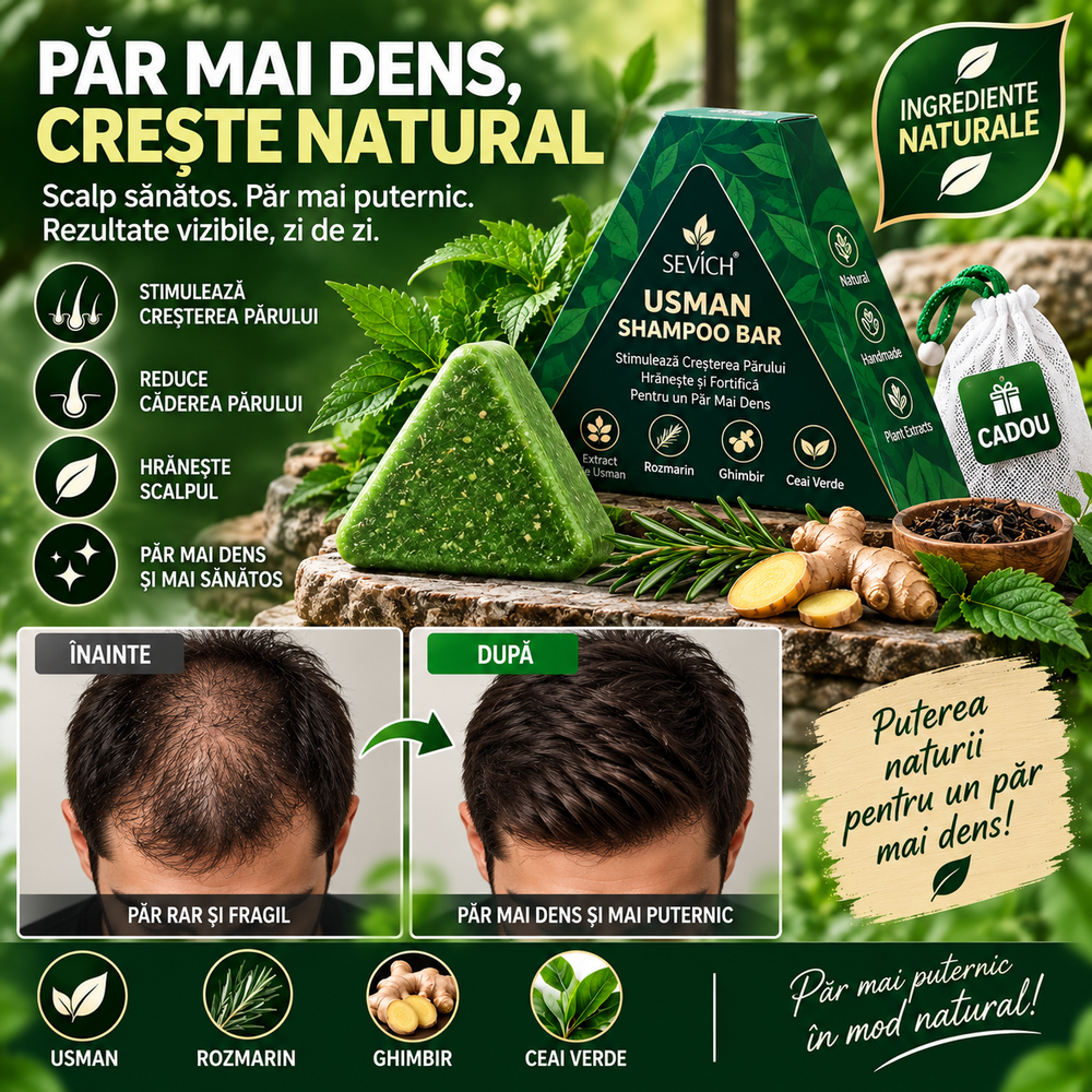 Șampon Solid Anti-Cădere & Anti-Mătreață cu 15 Extracte Naturale 1+1 GRATIS